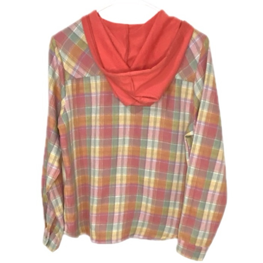 EXCLUSIVE Lightweight Plaid Button Down Hooded Shacket Size M - Picture 4 of 5